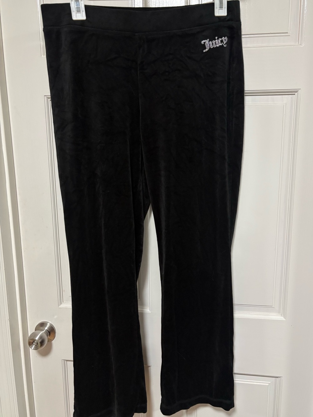 Juicy Couture Black Velour Track Pants - size XL - Rhinestone Logo Y2K